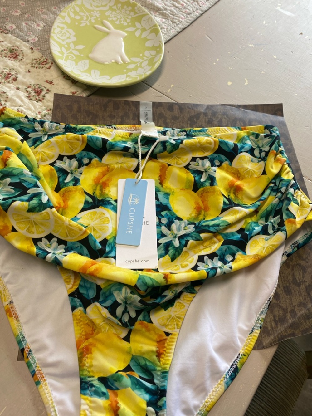 Cupshe Yellow Lemon Print High Waisted Bikini Bottoms